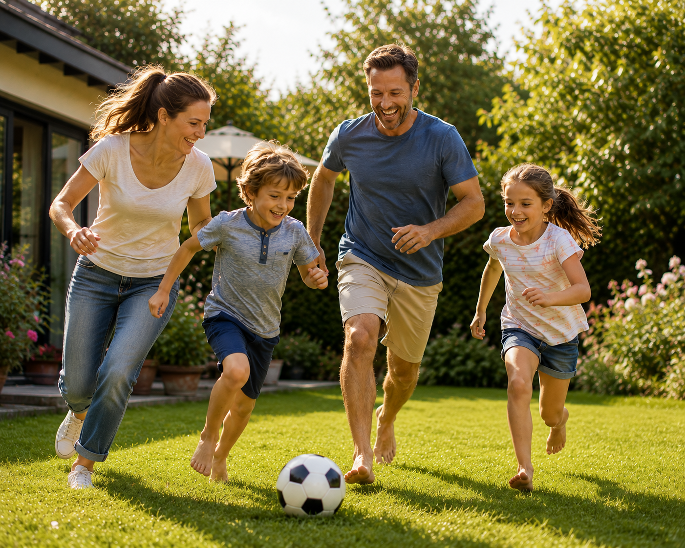 Familie gemeinsam beim Fußballspielen
